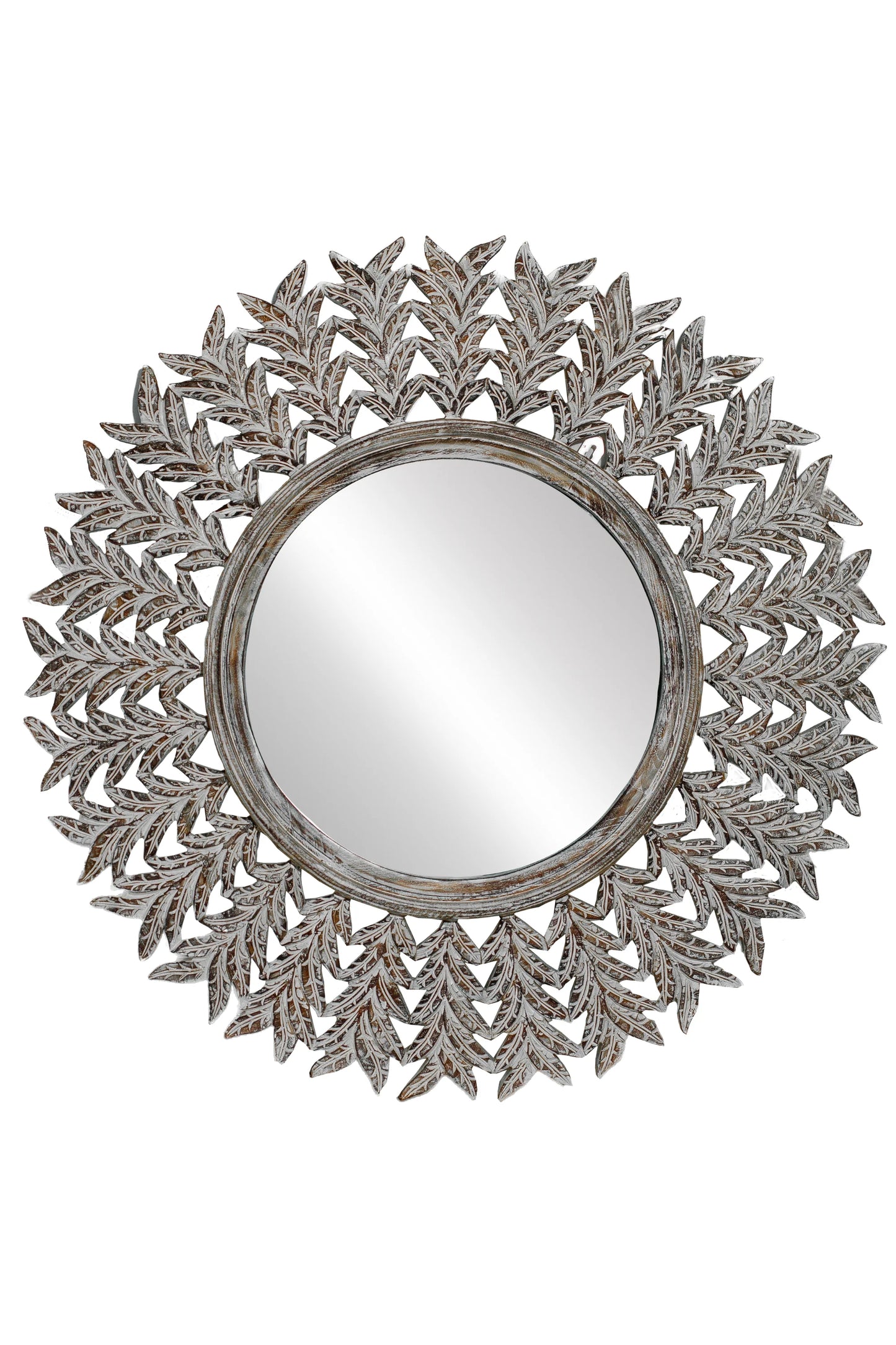 Hand Carved Wooden Contemperory Round Mirror Frame - Style 6