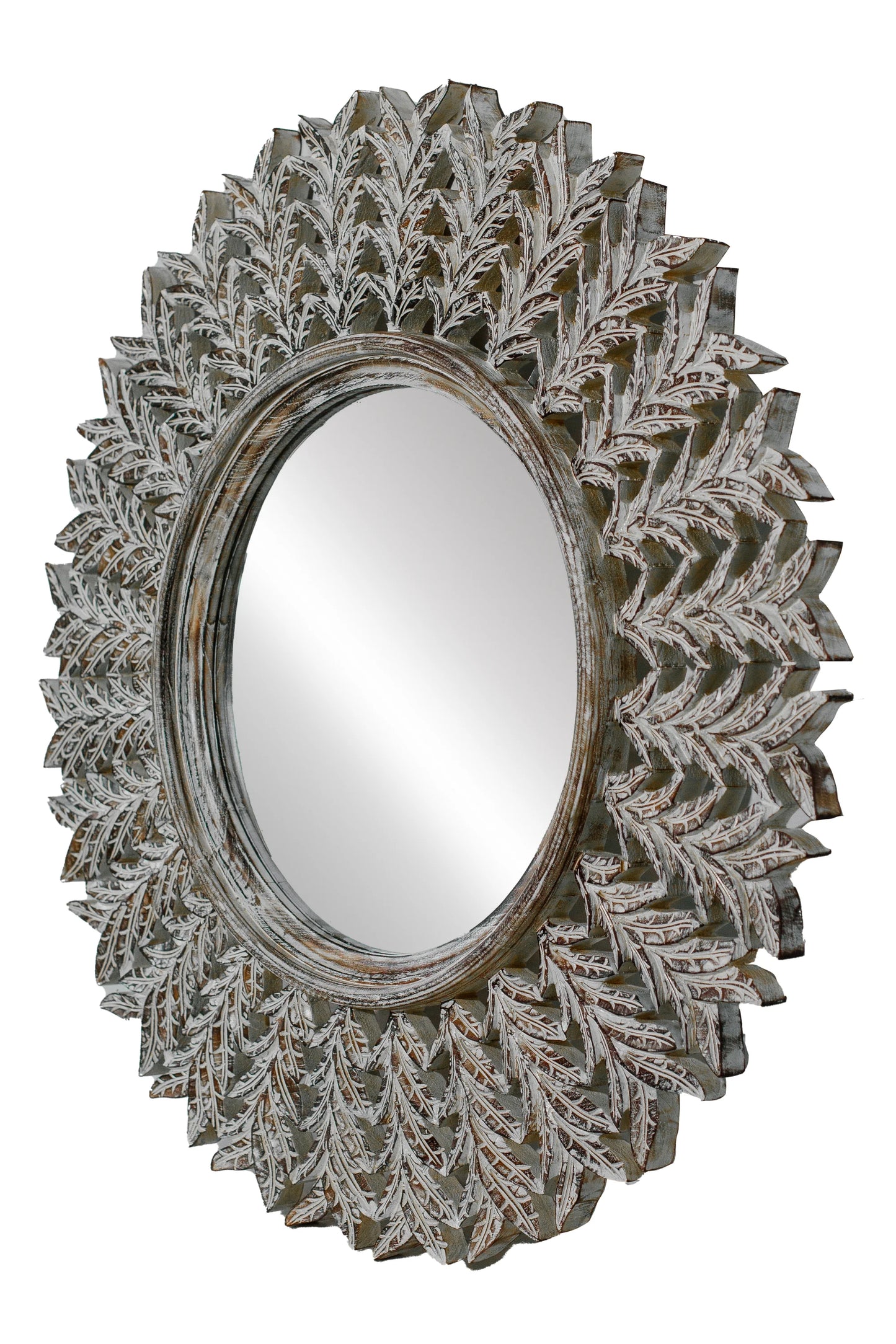 Hand Carved Wooden Contemperory Round Mirror Frame - Style 6