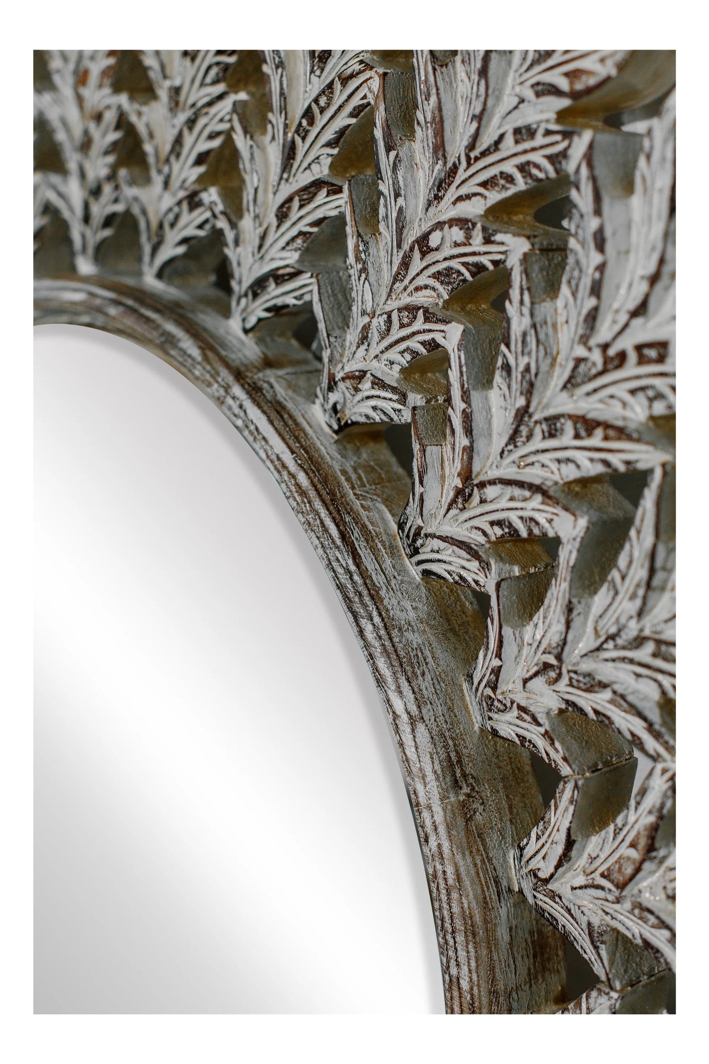 Hand Carved Wooden Contemperory Round Mirror Frame - Style 6
