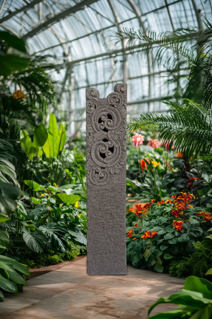 Grey Hand Carved Garden Column - Small
