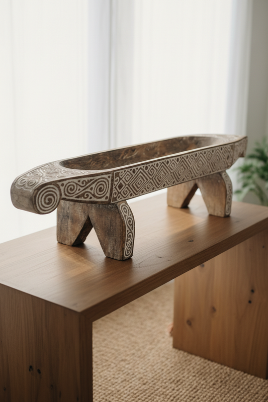 Timor Tribal Hand Carved Boat Bowl With Stand