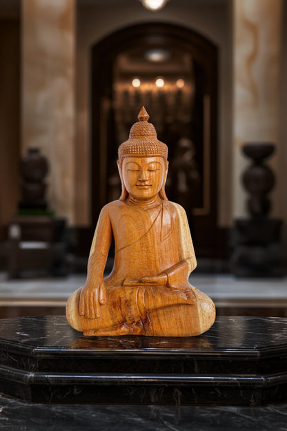 Hand Carved Meditating Wooden Buddha - Style 02
