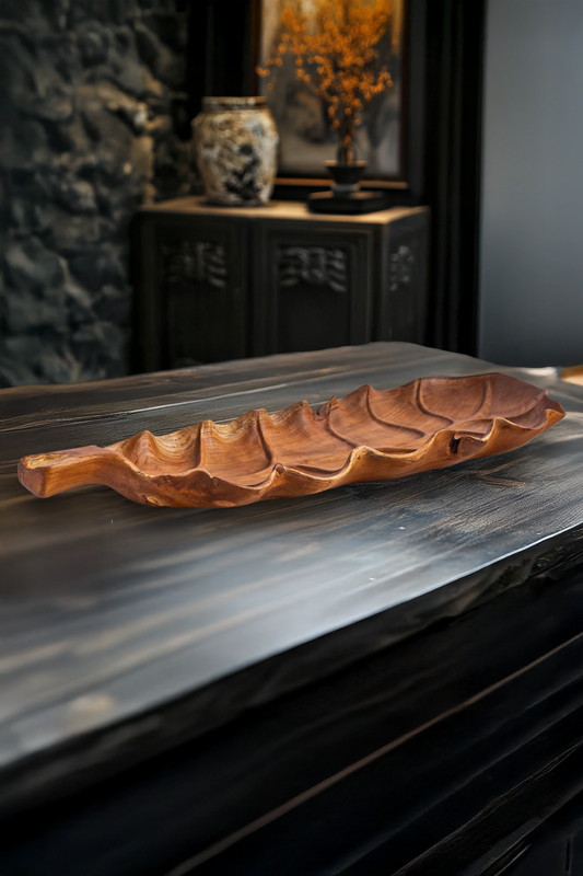 Hand Carved Single Piece Wood Natural Leaf Decor - Style 06