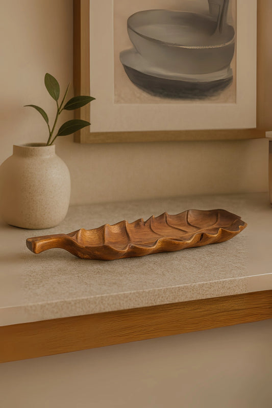 Hand Carved Single Piece Wood Natural Leaf Decor - Style 06