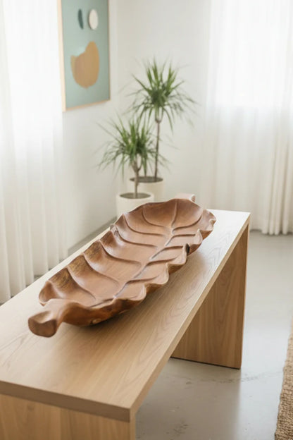 Hand Carved Single Piece Wood Natural Leaf Decor - Style 06