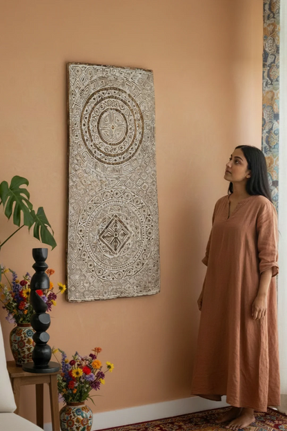 Intricate Tribal Hand Carved Wooden Panel - Medium - Style 1