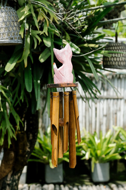 Happy Pussy bamboo wind chime