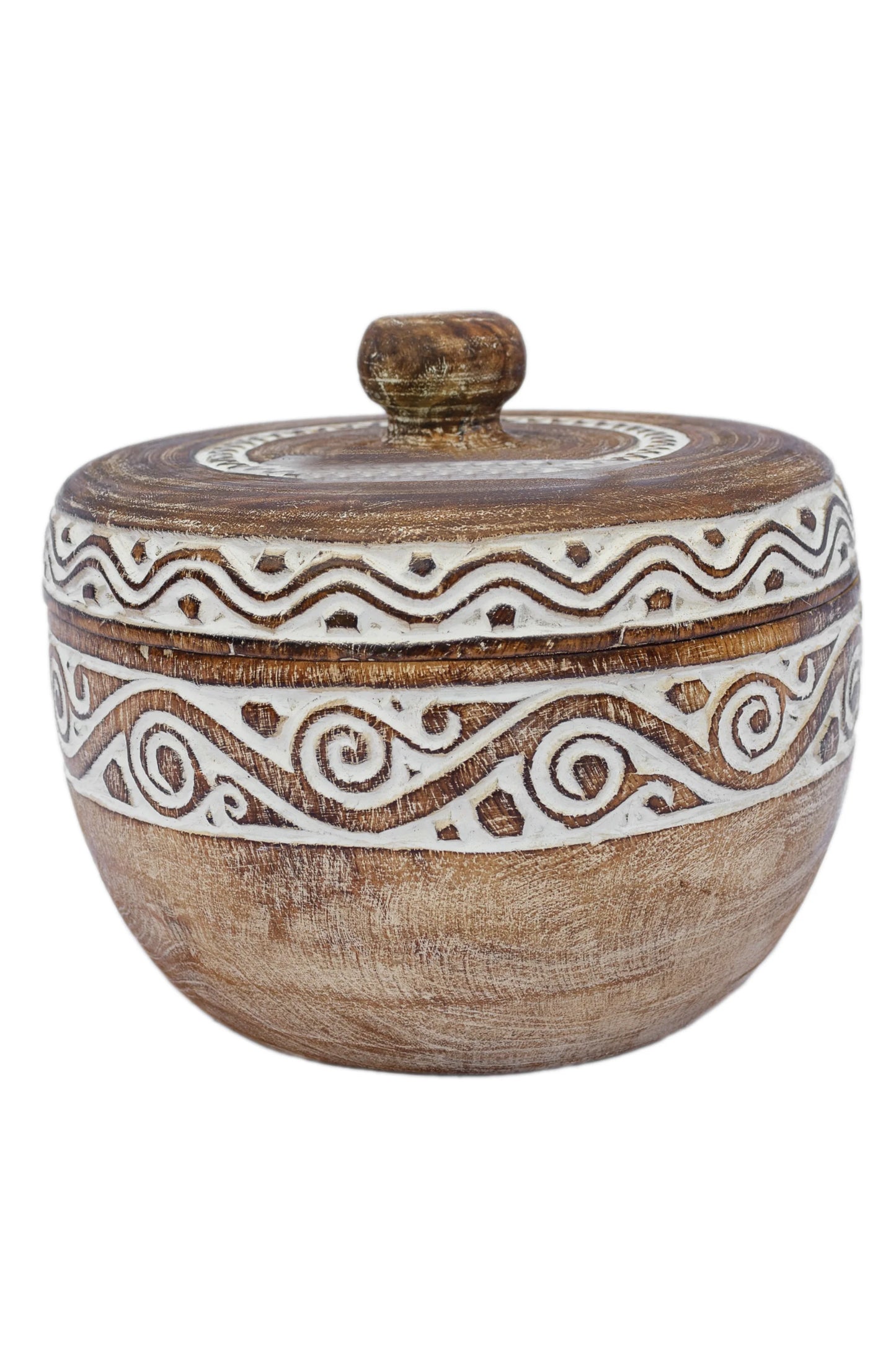 Tribal Hand Carved Timor Style Wooden Bowls With Lids - Style 1