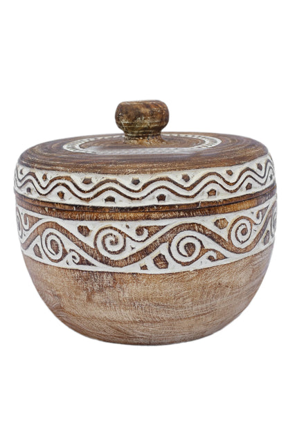 Tribal Hand Carved Timor Style Wooden Bowls With Lids - Style 1