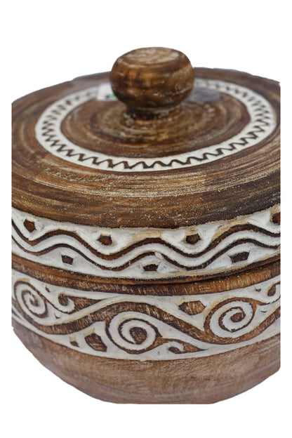 Tribal Hand Carved Timor Style Wooden Bowls With Lids - Style 1