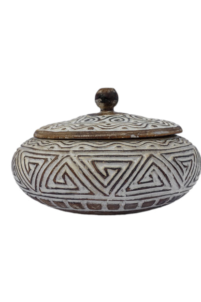 Tribal Hand Carved Timor Style Wooden Bowls With Lids - Style 8