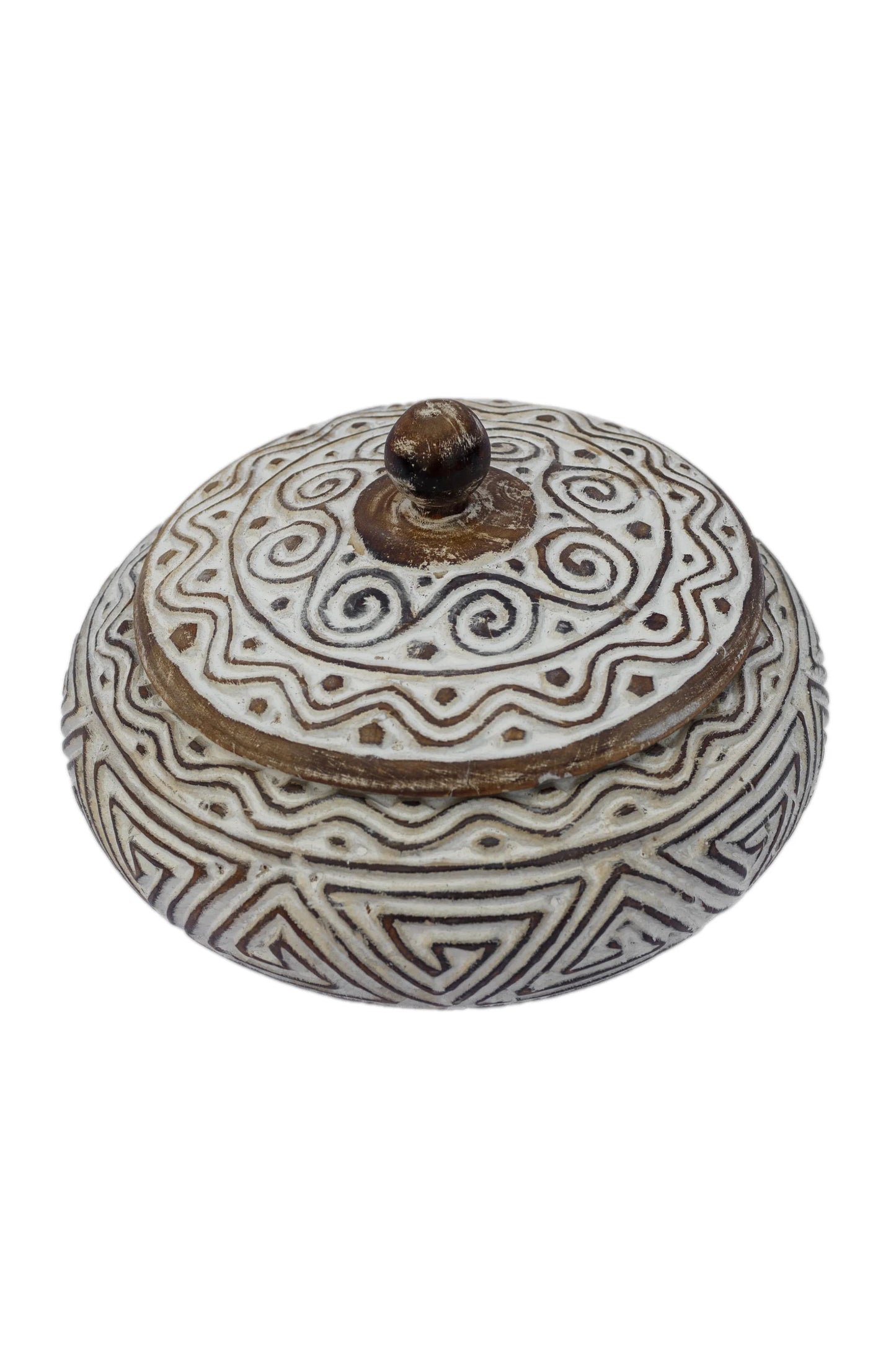 Tribal Hand Carved Timor Style Wooden Bowls With Lids - Style 8
