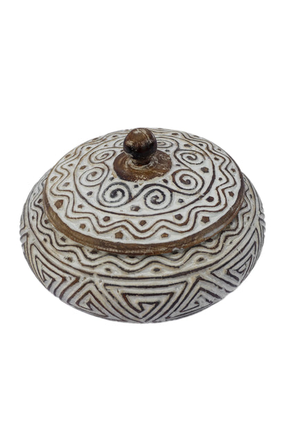 Tribal Hand Carved Timor Style Wooden Bowls With Lids - Style 8