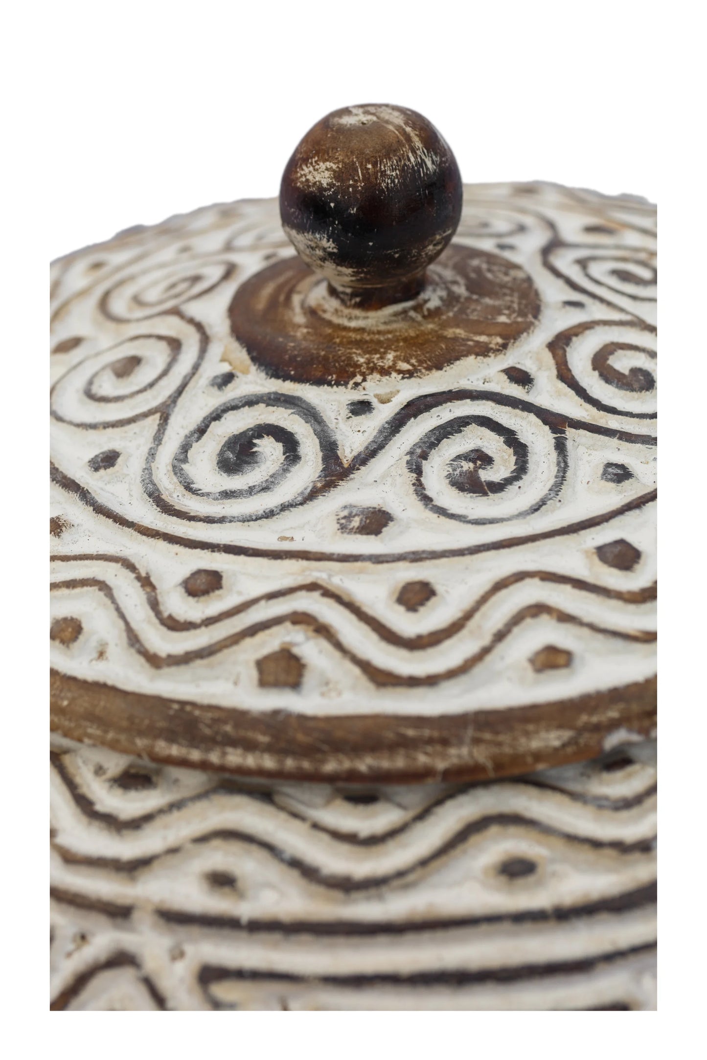 Tribal Hand Carved Timor Style Wooden Bowls With Lids - Style 8