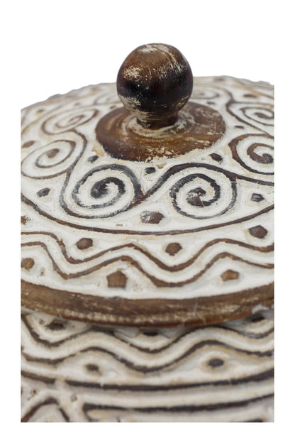 Tribal Hand Carved Timor Style Wooden Bowls With Lids - Style 8