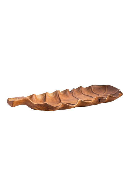 Hand Carved Single Piece Wood Natural Leaf Decor - Style 06