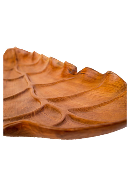 Hand Carved Single Piece Wood Natural Leaf Decor - Style 06