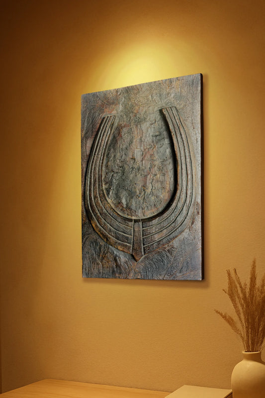 Wild Bison Horn Hand Carved Wooden Wall Panel
