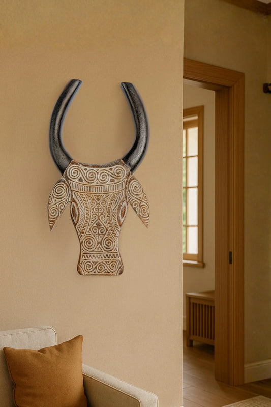 Timor Style Hand Carved Wooden Bull Head