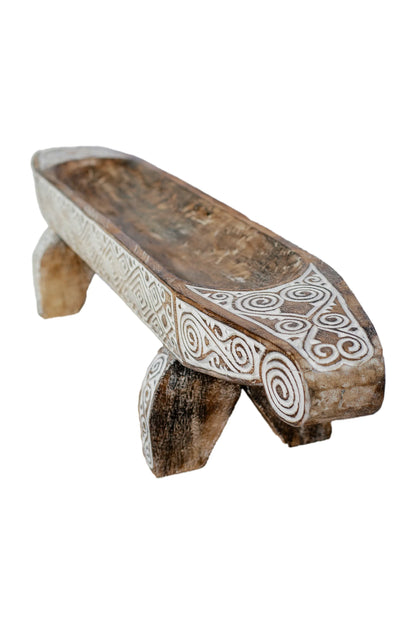 Timor Tribal Hand Carved Boat Bowl With Stand