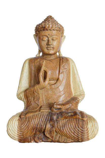 Hand Carved Wooden Meditating Buddha Statue - Style 1