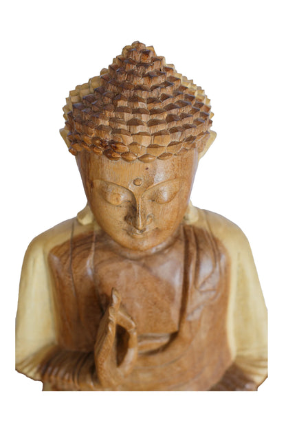 Hand Carved Wooden Meditating Buddha Statue - Style 1