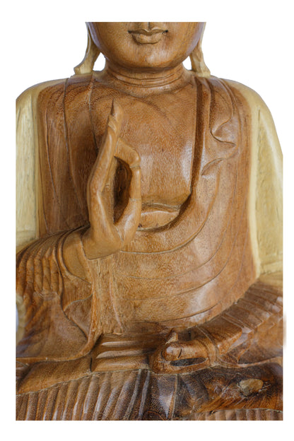 Hand Carved Wooden Meditating Buddha Statue - Style 1