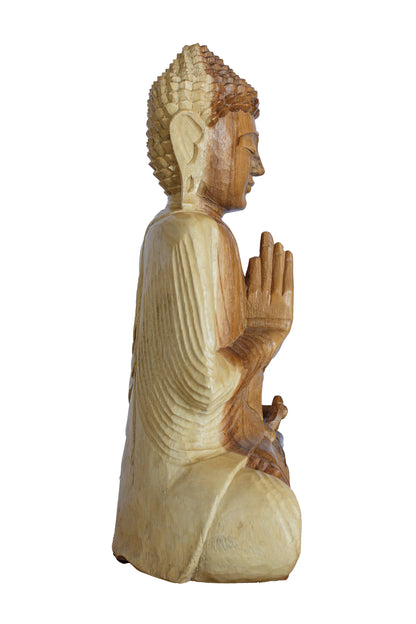 Hand Carved Wooden Meditating Buddha Statue - Style 1