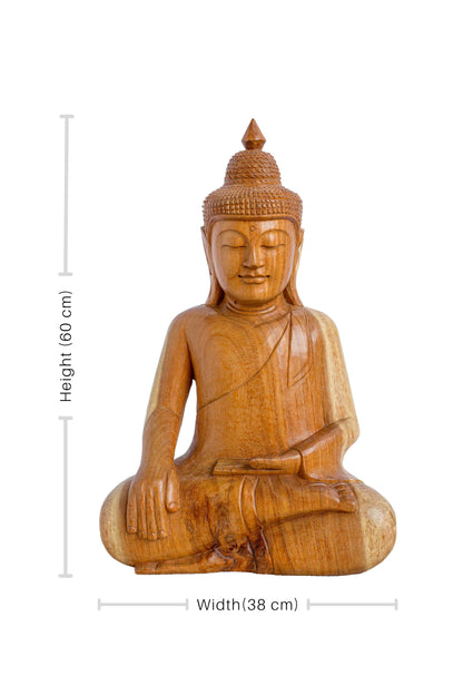 Hand Carved Meditating Wooden Buddha - Style 02