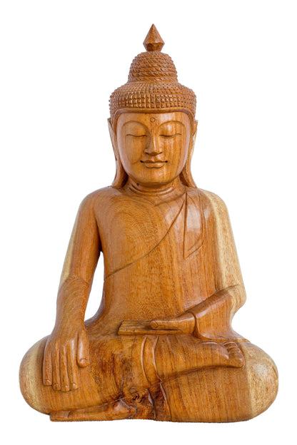 Hand Carved Meditating Wooden Buddha - Style 02