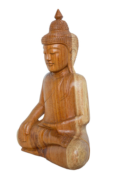 Hand Carved Meditating Wooden Buddha - Style 02