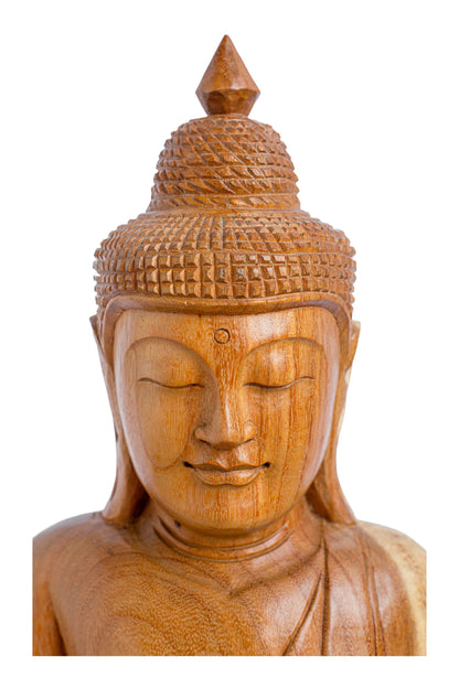 Hand Carved Meditating Wooden Buddha - Style 02