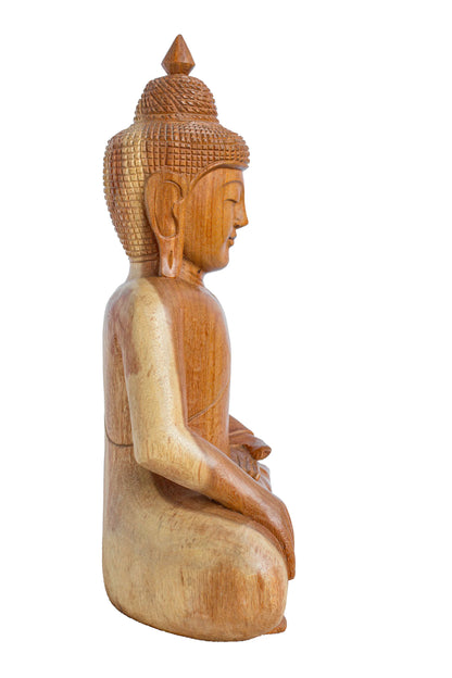 Hand Carved Meditating Wooden Buddha - Style 02