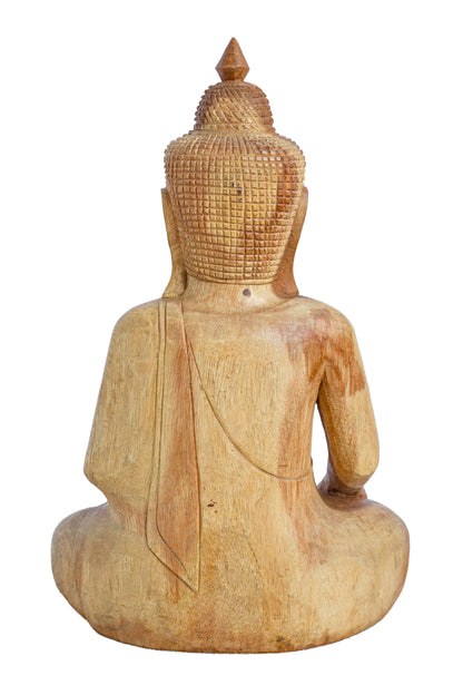 Hand Carved Meditating Wooden Buddha - Style 02