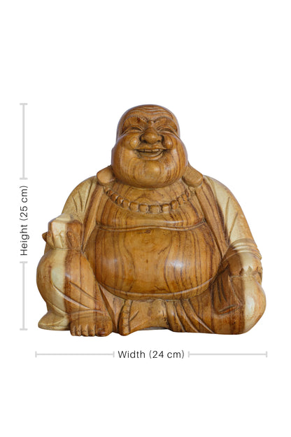 Hand Carved Wooden Lucky Buddha Statue