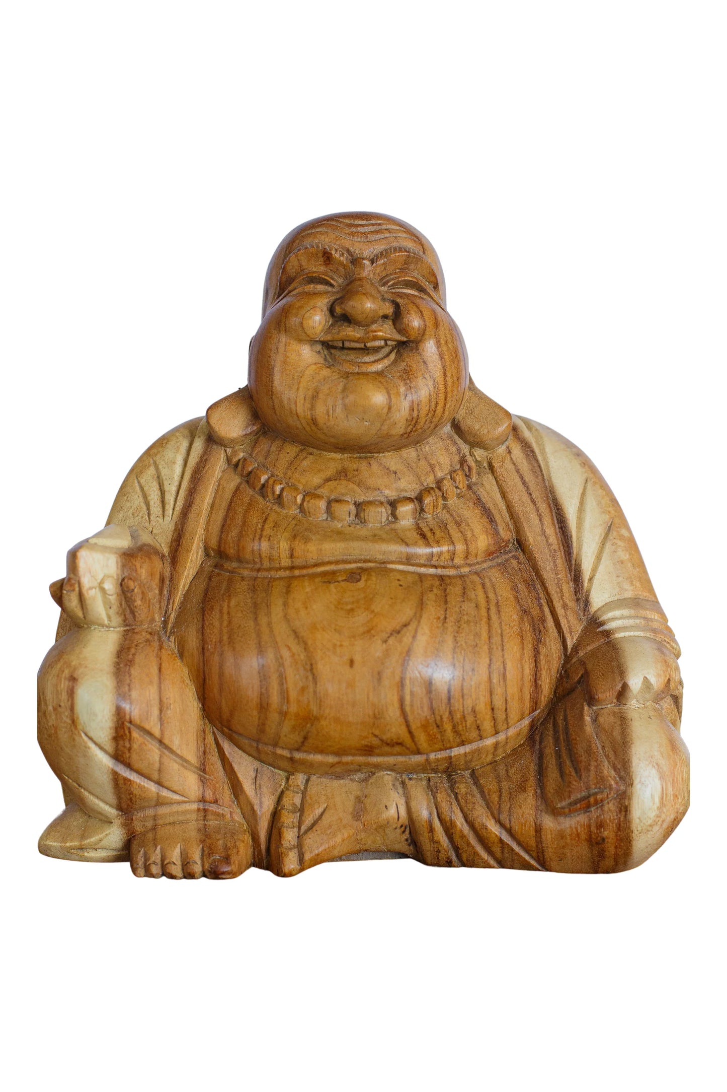 Hand Carved Wooden Lucky Buddha Statue