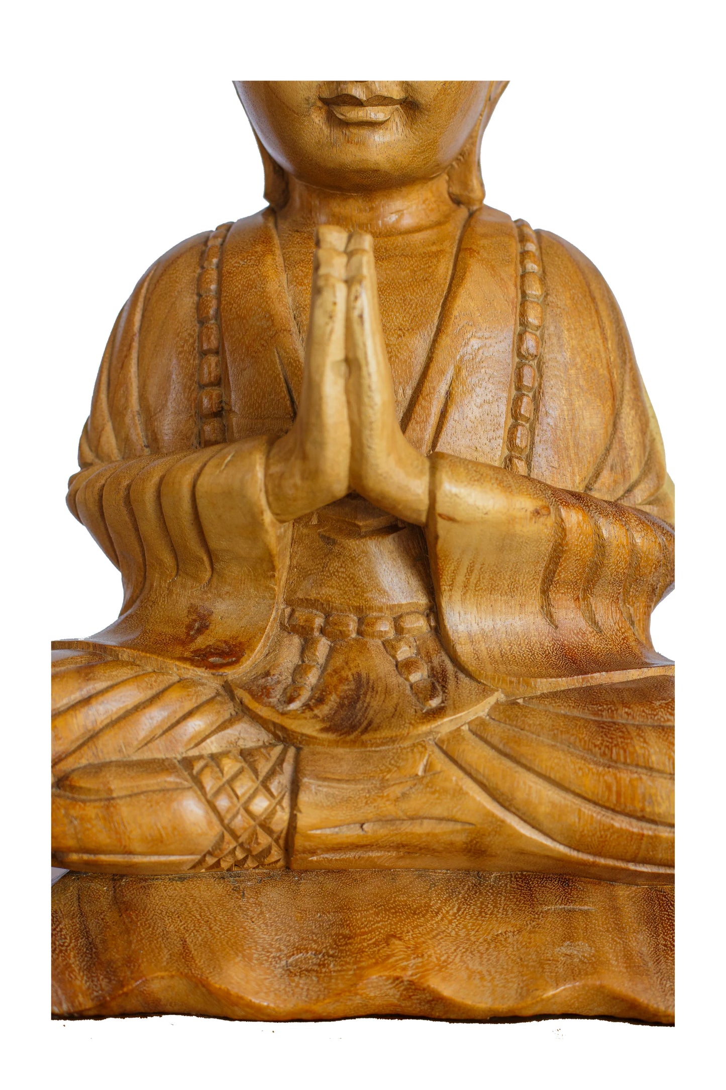Hand Carved Wooden Praying With Peace Monk Statue - Style 2