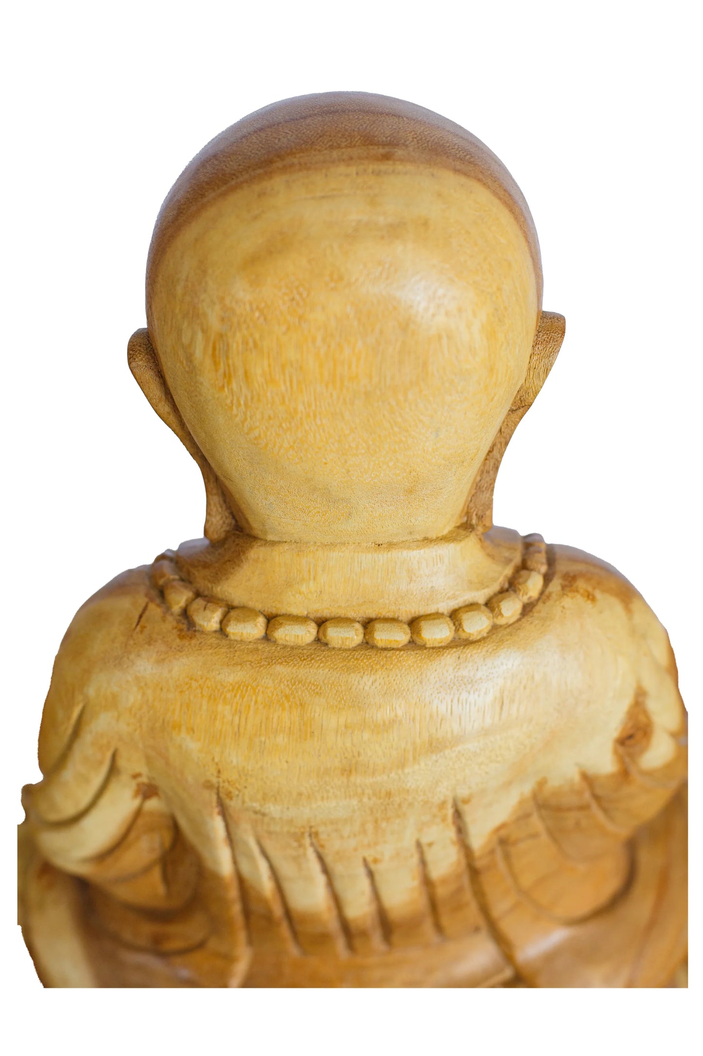 Hand Carved Wooden Praying With Peace Monk Statue - Style 2