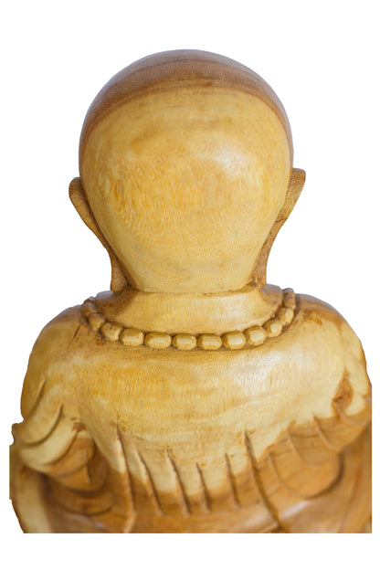 Hand Carved Wooden Praying With Peace Monk Statue - Style 2
