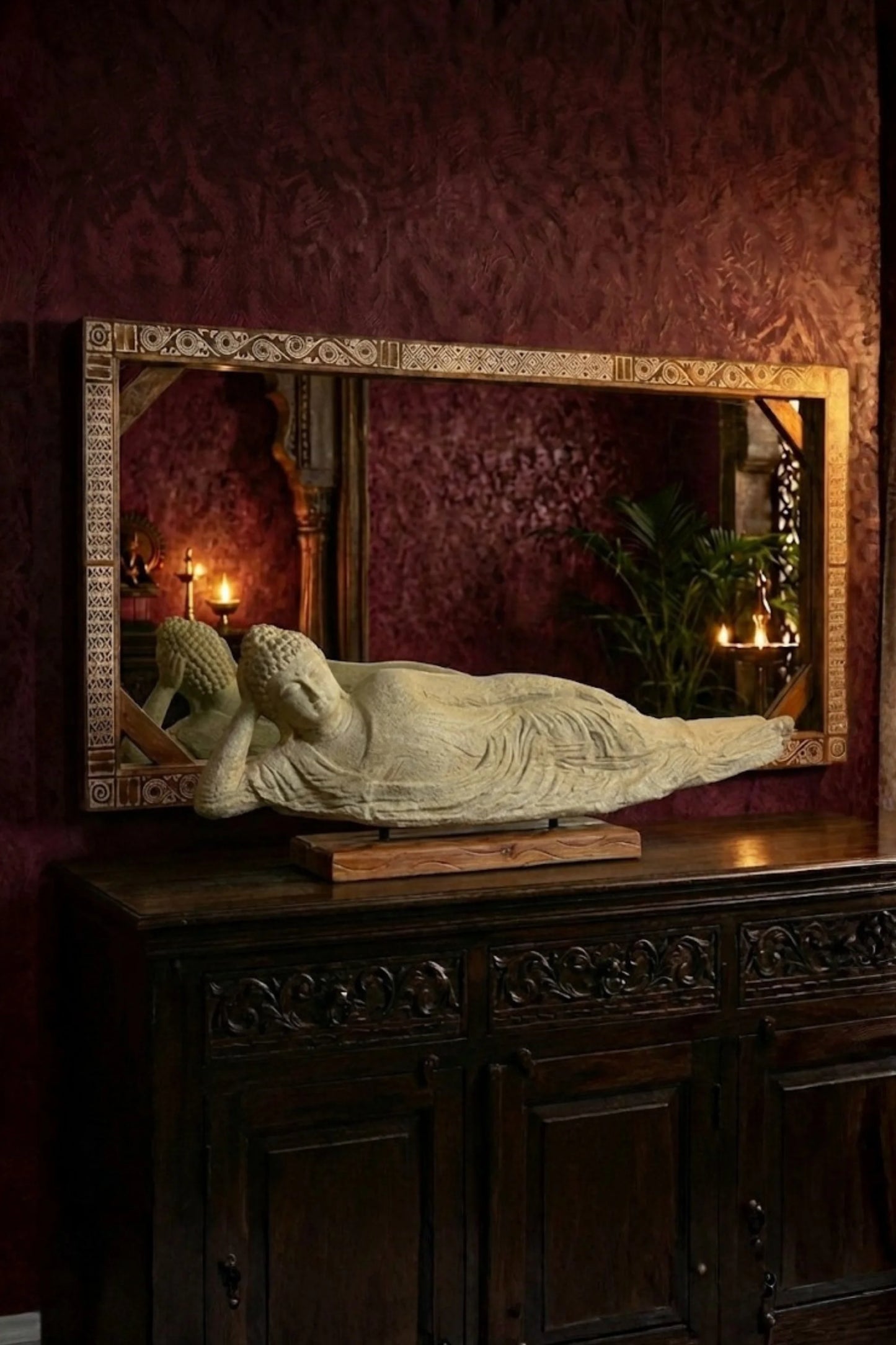 Resting Buddha on Wooden Stand