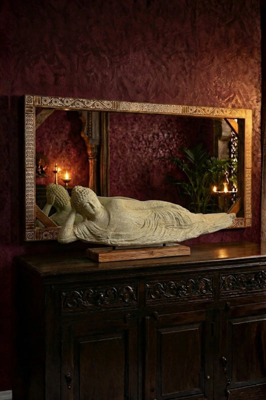 Resting Buddha on Wooden Stand