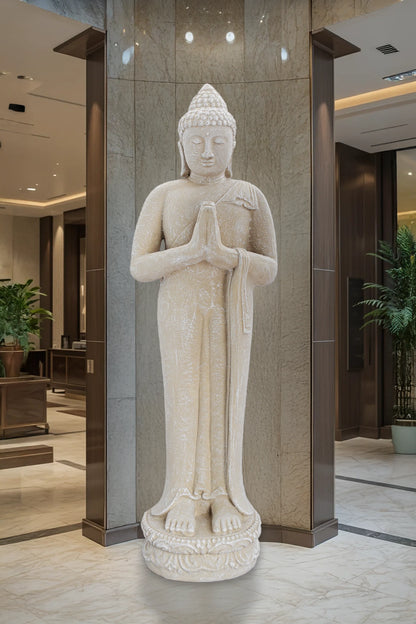 Standing Buddha White Antique