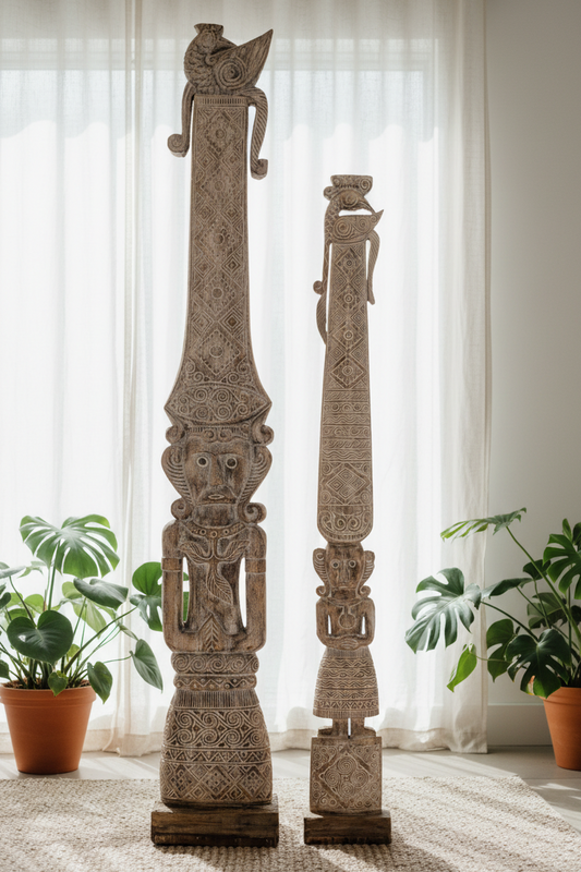 Sundanese High Priest & Priestess Statues | Wooden Home Decor