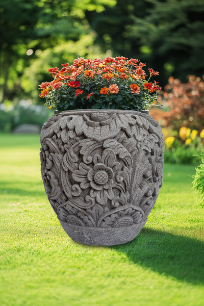 Tribal Floral Handcarved Planter