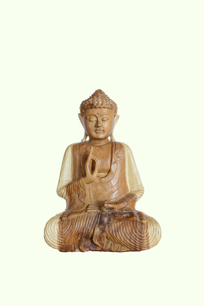 Hand-Carved Meditating Wooden Buddha Statue