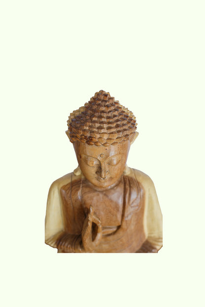 Hand-Carved Meditating Wooden Buddha Statue
