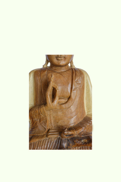 Hand-Carved Meditating Wooden Buddha Statue