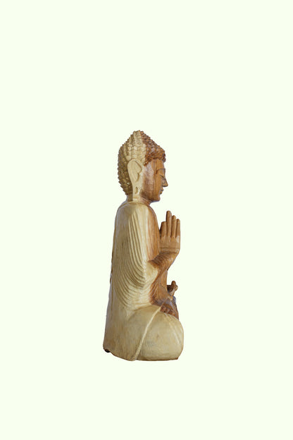 Hand-Carved Meditating Wooden Buddha Statue