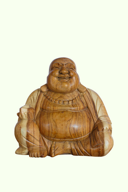 Hand-Carved Wooden Lucky Buddha Statue