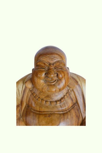Hand-Carved Wooden Lucky Buddha Statue